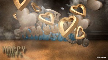 Galería de publicidad, logo 3d samsung con formas 3D de los corazones del vuelo