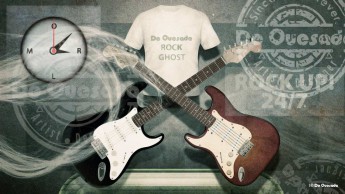 Galería de diseño gráfico, dos guitarras con la camiseta y el reloj