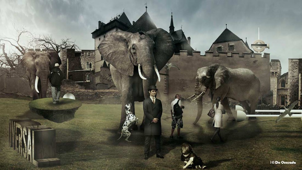 Galería de fotografía, los elefantes caminando por el castillo