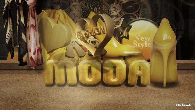 3d colourful yellow font with scarfs, yellow shoe heart and orb